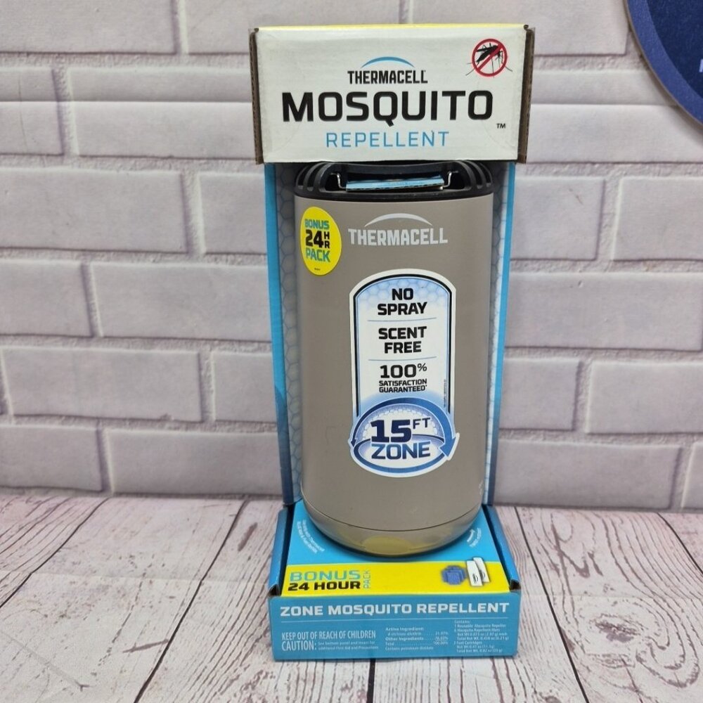 Thermacell Mosquito REPELLENT Patio Shield 15 ft ZONE NO SPRAY Refillable Grey